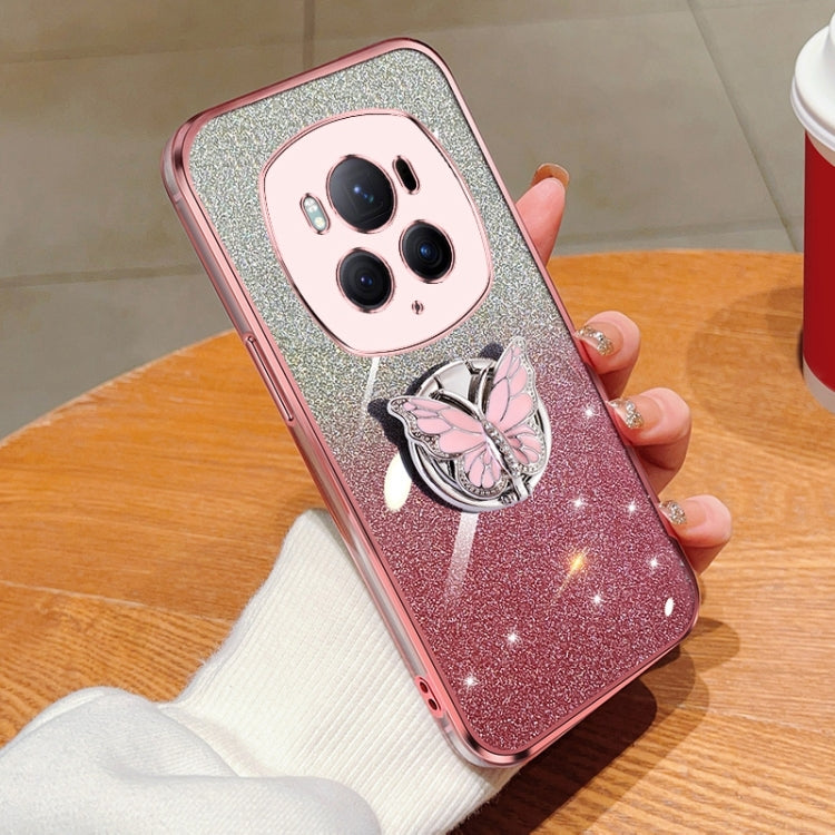 For Honor Magic6 Pro Plated Gradient Glitter Butterfly Holder TPU Phone Case(Pink) - Honor Cases by PMC Jewellery | Online Shopping South Africa | PMC Jewellery | Buy Now Pay Later Mobicred