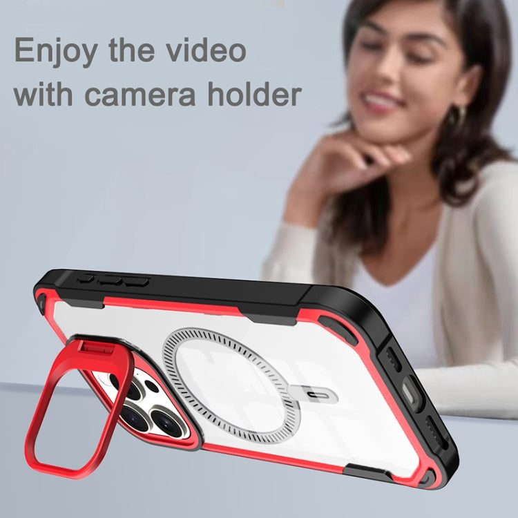 For iPhone 16 Plus Transparent Acrylic MagSafe Lens Holder Phone Case(Red) - iPhone 16 Plus Cases by PMC TechLife | Online Shopping South Africa | PMC TechLife | Buy Now Pay Later Mobicred