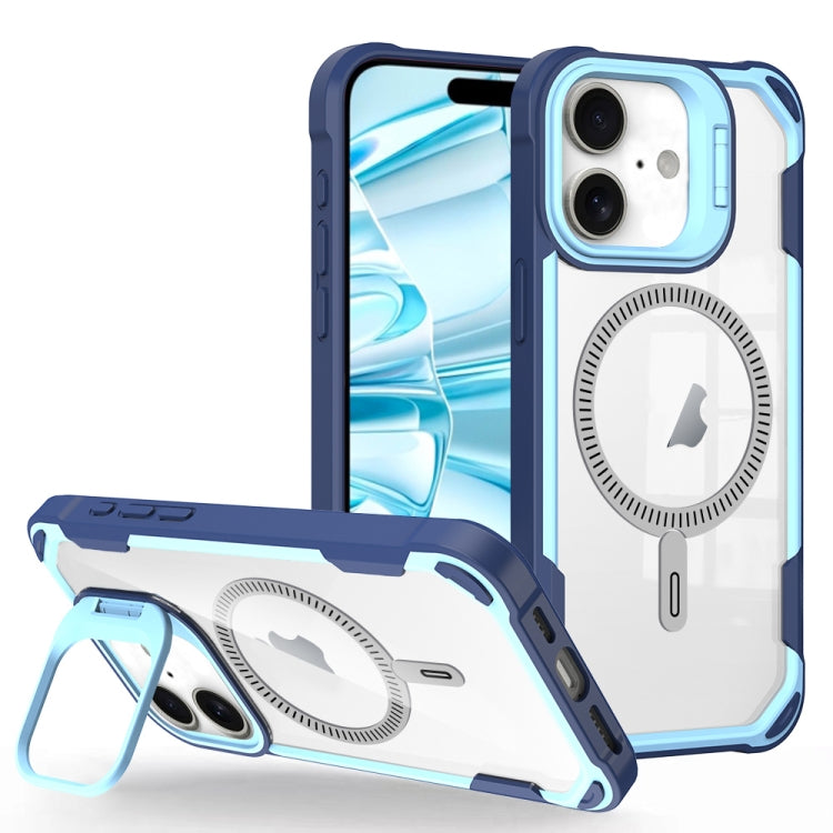 For iPhone 16 Transparent Acrylic MagSafe Lens Holder Phone Case(Blue) - iPhone 16 Cases by PMC TechLife | Online Shopping South Africa | PMC TechLife | Buy Now Pay Later Mobicred