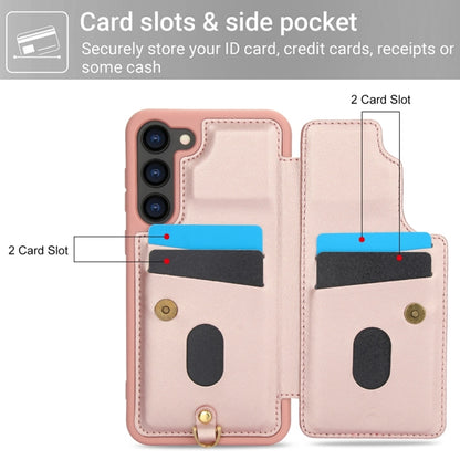 For Samsung Galaxy S25+ 5G Crossbody Flower Pattern Leather Phone Case(Rose Gold) - Galaxy S23+ 5G Cases by PMC Jewellery | Online Shopping South Africa | PMC Jewellery | Buy Now Pay Later Mobicred