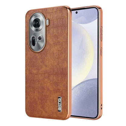 For OPPO Reno11 Global AZNS Electroplated Frame Crocodile Texture Full Coverage Phone Case(Brown) - Reno11 Cases by AZNS | Online Shopping South Africa | PMC Jewellery | Buy Now Pay Later Mobicred