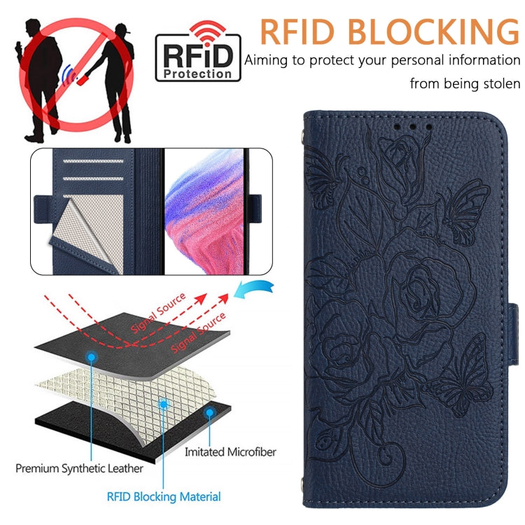 For Huawei Pura 70 Embossed Rose RFID Anti-theft Leather Phone Case(Dark Blue) - Huawei Cases by PMC Jewellery | Online Shopping South Africa | PMC Jewellery | Buy Now Pay Later Mobicred