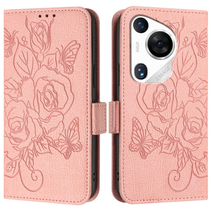 For Huawei Pura 70 Pro Embossed Rose RFID Anti-theft Leather Phone Case(Pink) - Huawei Cases by PMC Jewellery | Online Shopping South Africa | PMC Jewellery | Buy Now Pay Later Mobicred