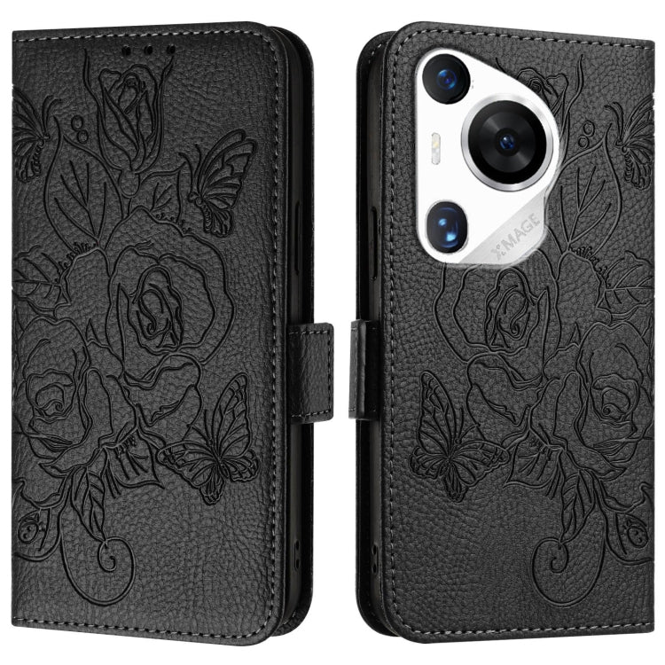 For Huawei Pura 70 Pro Embossed Rose RFID Anti-theft Leather Phone Case(Black) - Huawei Cases by PMC Jewellery | Online Shopping South Africa | PMC Jewellery | Buy Now Pay Later Mobicred