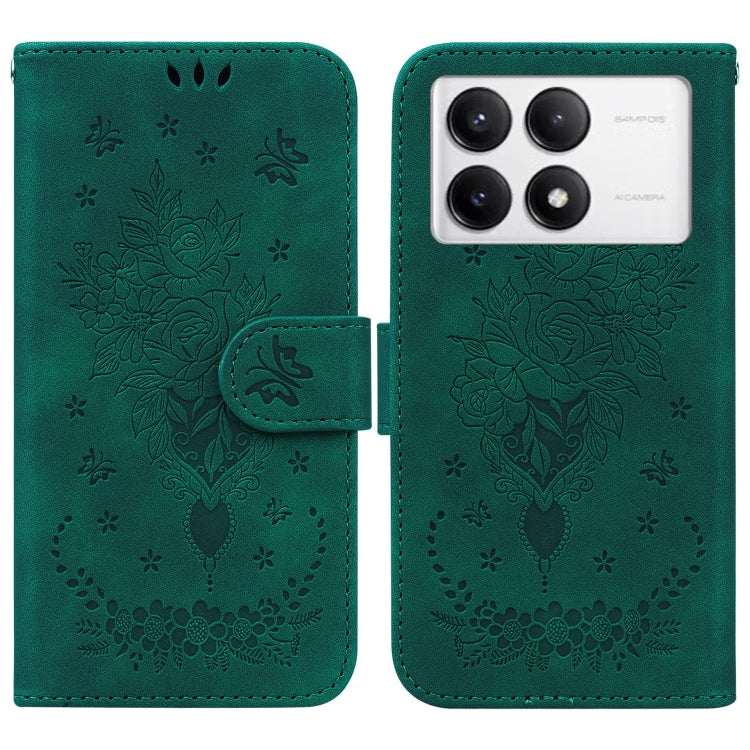 For Redmi K70 / K70 Pro Butterfly Rose Embossed Leather Phone Case(Green) - K70 Cases by PMC Jewellery | Online Shopping South Africa | PMC Jewellery | Buy Now Pay Later Mobicred