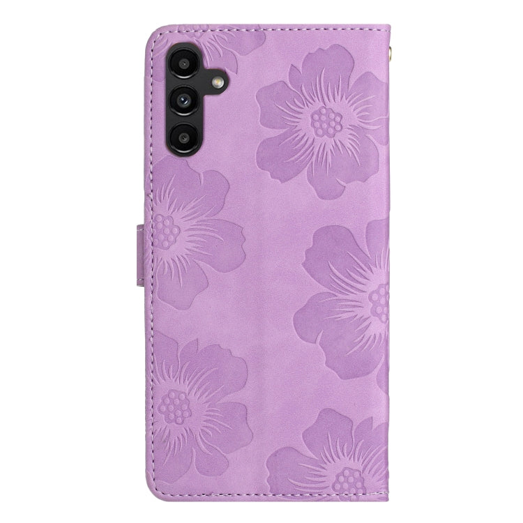 For Samsung Galaxy S25 5G Flower Embossing Pattern Leather Phone Case(Purple) - Galaxy S25 5G Cases by PMC Jewellery | Online Shopping South Africa | PMC Jewellery | Buy Now Pay Later Mobicred