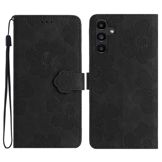 For Samsung Galaxy S25 5G Flower Embossing Pattern Leather Phone Case(Black) - Galaxy S25 5G Cases by PMC Jewellery | Online Shopping South Africa | PMC Jewellery | Buy Now Pay Later Mobicred