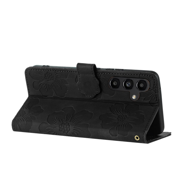 For Samsung Galaxy S25 5G Flower Embossing Pattern Leather Phone Case(Black) - Galaxy S25 5G Cases by PMC Jewellery | Online Shopping South Africa | PMC Jewellery | Buy Now Pay Later Mobicred