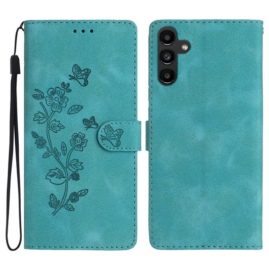 For Samsung Galaxy S25+ 5G Flower Butterfly Embossing Pattern Leather Phone Case(Sky Blue) - Galaxy S25+ 5G Cases by PMC Jewellery | Online Shopping South Africa | PMC Jewellery | Buy Now Pay Later Mobicred