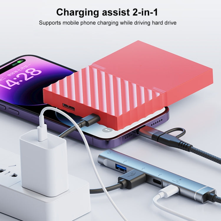 5 in 2 Multi-function HUB Adapter, Interface:USB-C / Type-C + 8 Pin(Silver) - free shipping - PMC Jewellery - Order now!