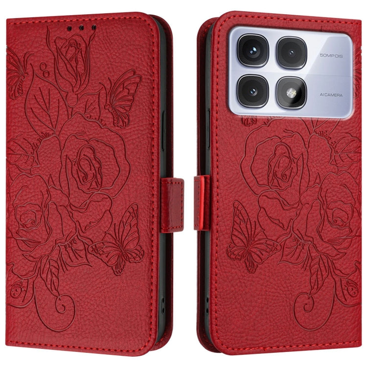 For Redmi K70 Ultra 5G Global Embossed Rose RFID Anti-theft Leather Phone Case(Red) - Xiaomi Cases by PMC Jewellery | Online Shopping South Africa | PMC Jewellery | Buy Now Pay Later Mobicred