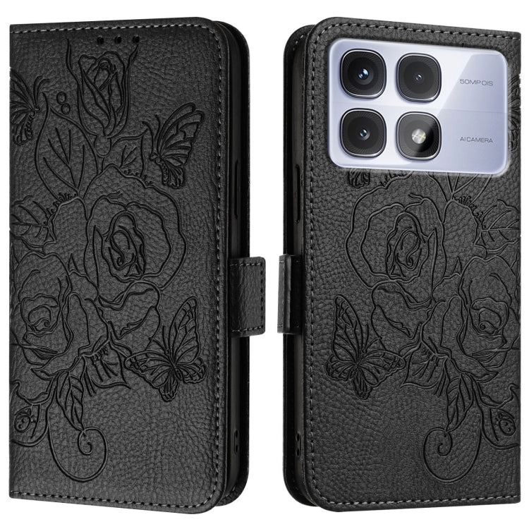 For Redmi K70 Ultra 5G Global Embossed Rose RFID Anti-theft Leather Phone Case(Black) - Xiaomi Cases by PMC Jewellery | Online Shopping South Africa | PMC Jewellery | Buy Now Pay Later Mobicred