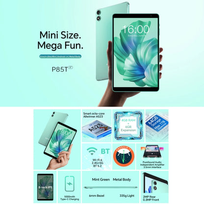 Teclast P85T Tablet PC 8 inch WiFi6, 4GB+64GB,  Android 14 Allwinner A523 Octa Core(Mint Green) - TECLAST by TECLAST | Online Shopping South Africa | PMC Jewellery | Buy Now Pay Later Mobicred