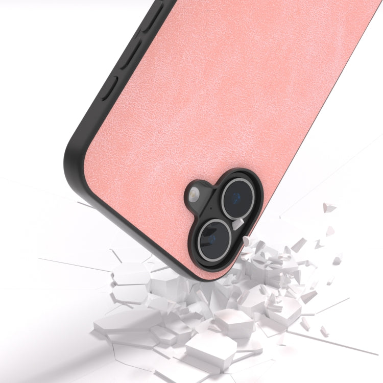 For iPhone 16 Black Frame PU Leather Full Coverage Phone Case(Pink) - iPhone 16 Cases by PMC Jewellery | Online Shopping South Africa | PMC Jewellery | Buy Now Pay Later Mobicred