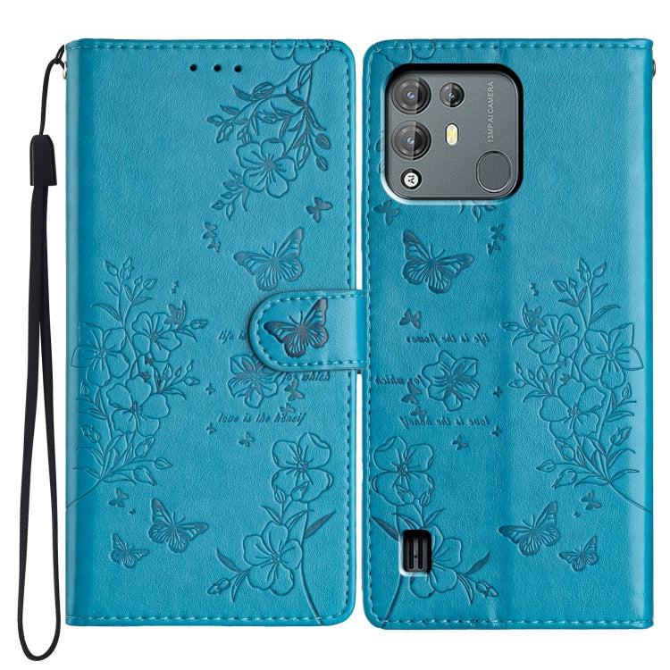 For Blackview A55 Pro Butterflies and Flowers Leather Phone Case(Blue) - More Brand by PMC Jewellery | Online Shopping South Africa | PMC Jewellery | Buy Now Pay Later Mobicred