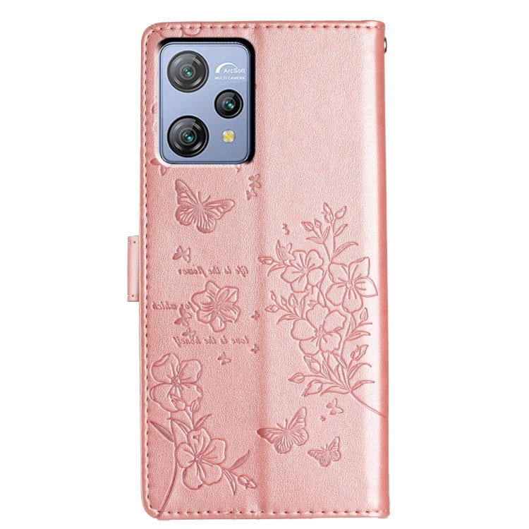 For Blackview A53 / A53 Pro Butterflies and Flowers Leather Phone Case(Rose Gold) - More Brand by PMC Jewellery | Online Shopping South Africa | PMC Jewellery | Buy Now Pay Later Mobicred