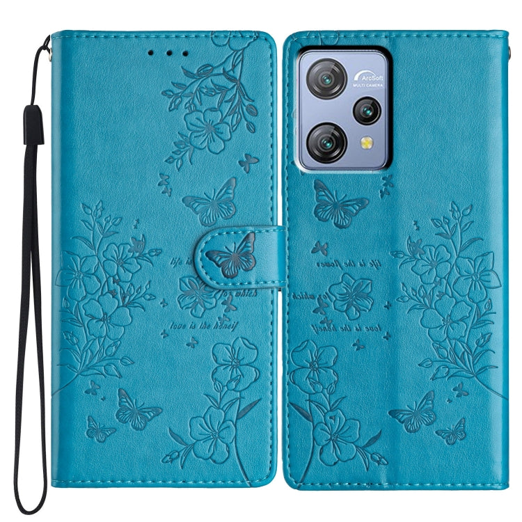 For Blackview A53 / A53 Pro Butterflies and Flowers Leather Phone Case(Blue) - More Brand by PMC Jewellery | Online Shopping South Africa | PMC Jewellery | Buy Now Pay Later Mobicred