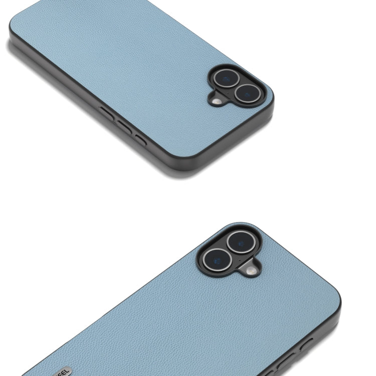 For iPhone 16 Plus ABEEL Black Frame Genuine Leather Elegant Phone Case(Sky Blue) - iPhone 16 Plus Cases by PMC TechLife | Online Shopping South Africa | PMC TechLife | Buy Now Pay Later Mobicred