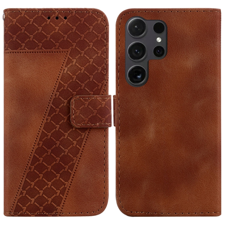 For Samsung Galaxy S25 Ultra 5G Seven-shaped Embossed Leather Phone Case(Brown) - Galaxy S25 Ultra 5G Cases by PMC Jewellery | Online Shopping South Africa | PMC Jewellery | Buy Now Pay Later Mobicred