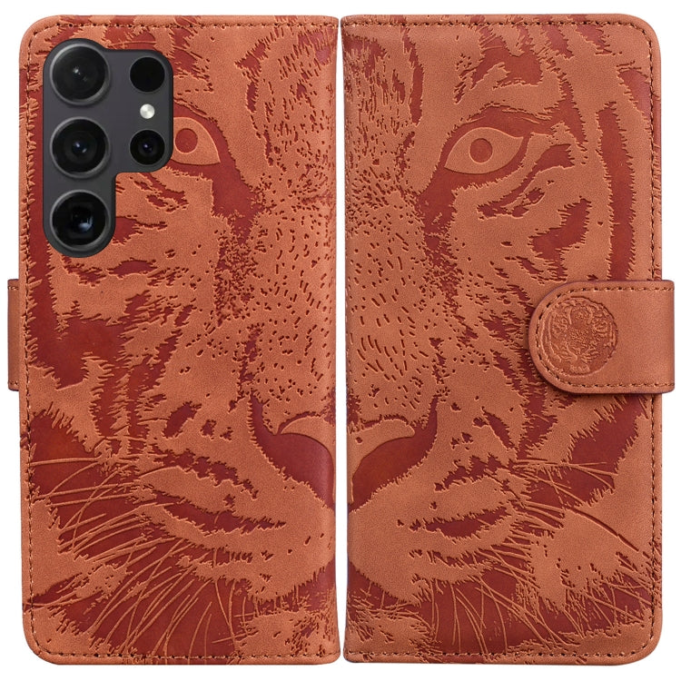 For Samsung Galaxy S25 Ultra 5G Tiger Embossing Pattern Flip Leather Phone Case(Brown) - free shipping - PMC Jewellery - Order now!