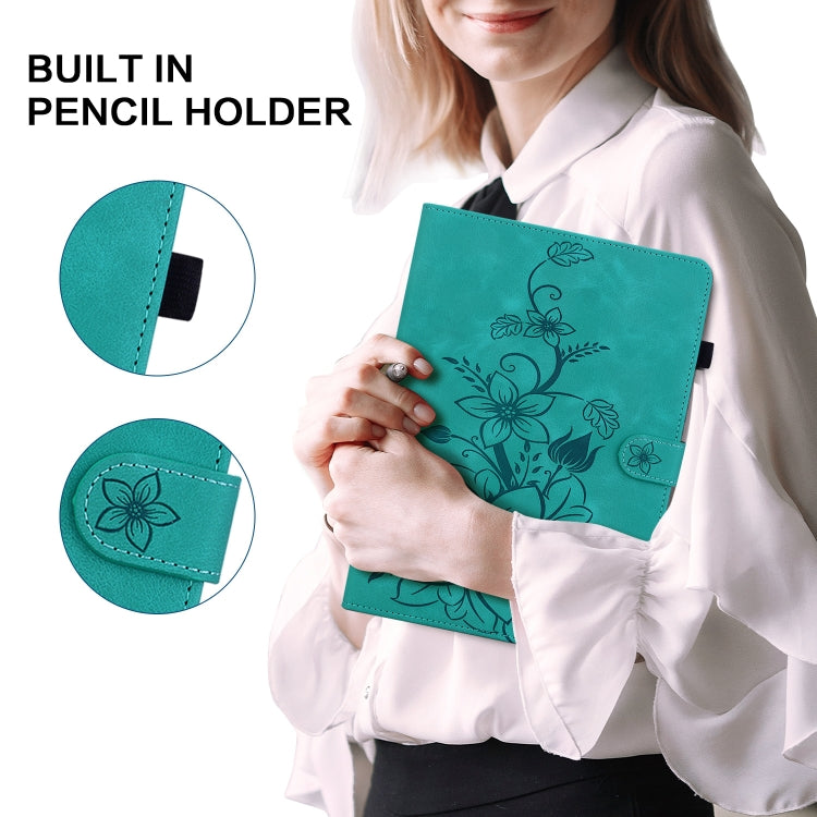 For itel Pad One 10.1 Lily Embossed Leather Tablet Case(Green) - Others by PMC TechLife | Online Shopping South Africa | PMC TechLife | Buy Now Pay Later Mobicred