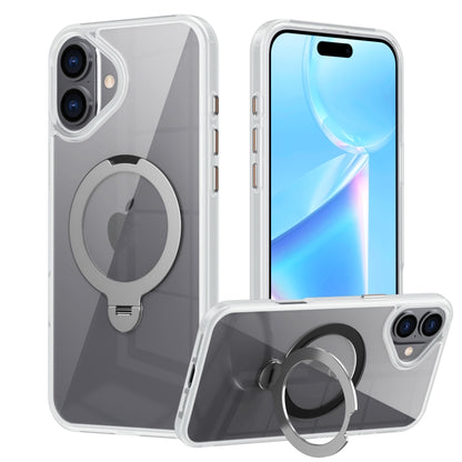 For iPhone 16 Transparent MagSafe Magnetic Rotating Ring Holder Phone Case(White) - iPhone 16 Cases by PMC Jewellery | Online Shopping South Africa | PMC Jewellery | Buy Now Pay Later Mobicred