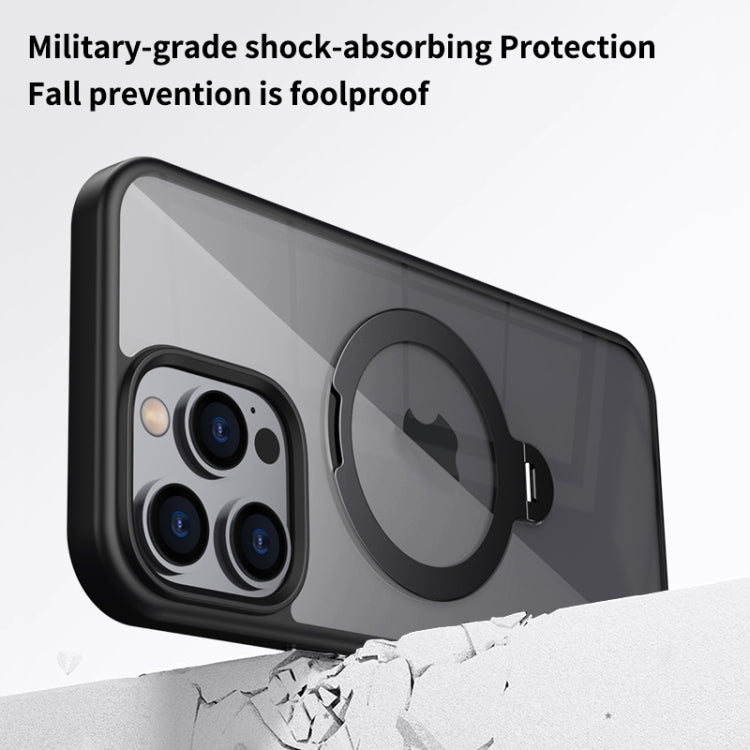 For iPhone 16 Pro Transparent MagSafe Magnetic Rotating Ring Holder Phone Case(Black) - iPhone 16 Pro Cases by PMC Jewellery | Online Shopping South Africa | PMC Jewellery | Buy Now Pay Later Mobicred