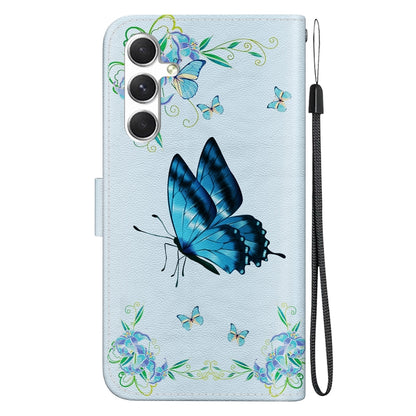 For Samsung Galaxy S25 5G Crystal Texture Colored Drawing Leather Phone Case(Blue Pansies) - Galaxy S25 5G Cases by PMC Jewellery | Online Shopping South Africa | PMC Jewellery | Buy Now Pay Later Mobicred