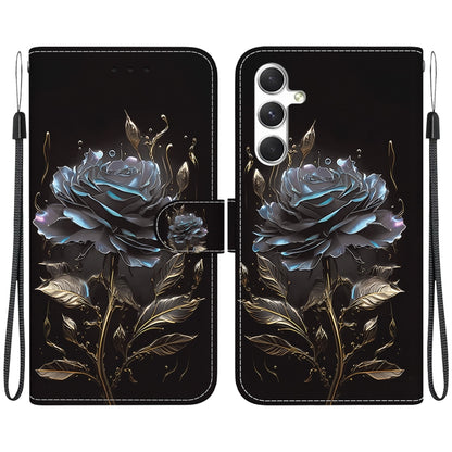 For Samsung Galaxy S25+ 5G Crystal Texture Colored Drawing Leather Phone Case(Black Rose) - Galaxy S25+ 5G Cases by PMC Jewellery | Online Shopping South Africa | PMC Jewellery | Buy Now Pay Later Mobicred