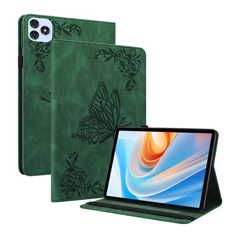For itel VistaTab 30 Butterfly Flower Embossed Leather Tablet Case(Green) - Others by PMC TechLife | Online Shopping South Africa | PMC TechLife | Buy Now Pay Later Mobicred