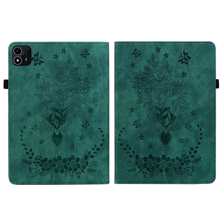 For itel Pad One 10.1 Butterfly Rose Embossed Leather Tablet Case(Green) - Others by PMC TechLife | Online Shopping South Africa | PMC TechLife | Buy Now Pay Later Mobicred