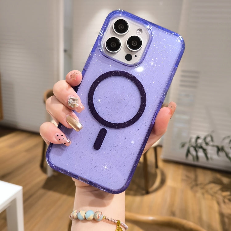 For iPhone 16 Glitter Powder TPU Hybrid PC MagSafe Phone Case(Purple) - iPhone 16 Cases by PMC TechLife | Online Shopping South Africa | PMC TechLife | Buy Now Pay Later Mobicred