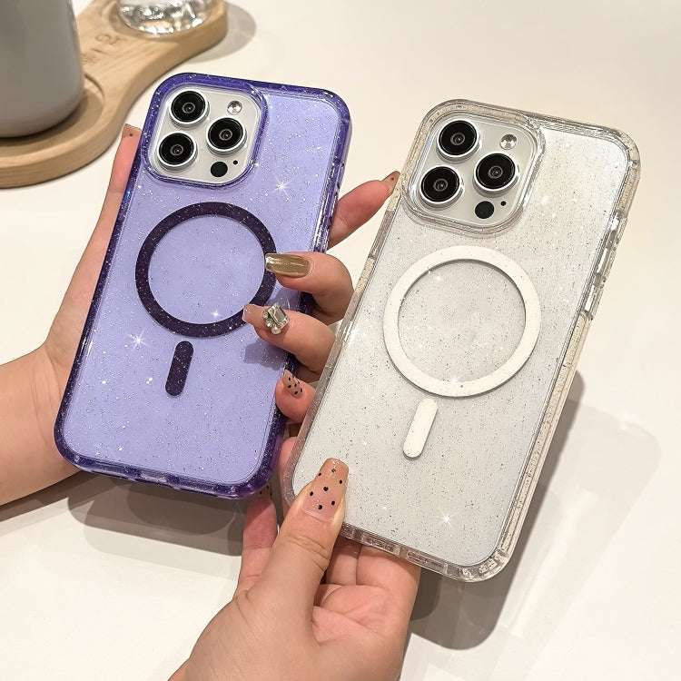For iPhone 16 Glitter Powder TPU Hybrid PC MagSafe Phone Case(Orange) - iPhone 16 Cases by PMC TechLife | Online Shopping South Africa | PMC TechLife | Buy Now Pay Later Mobicred