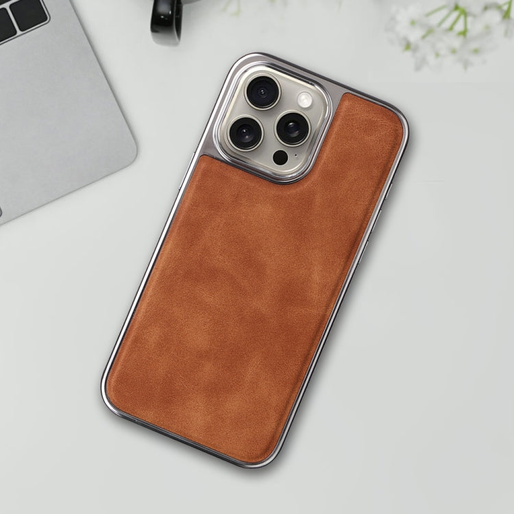 For iPhone 16 Electroplated Side PU Hybrid TPU MagSafe Phone Case(Brown) - iPhone 16 Cases by PMC TechLife | Online Shopping South Africa | PMC TechLife | Buy Now Pay Later Mobicred