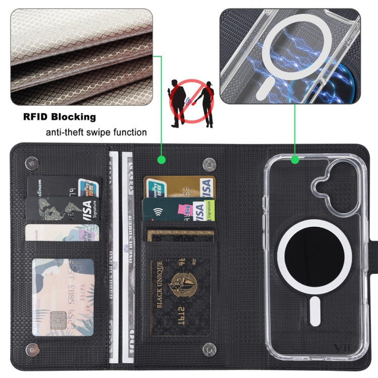 For iPhone 16 ViLi GHA-C Series RFID MagSafe Magnetic Flip Leather Phone Case(Black) - iPhone 16 Cases by ViLi | Online Shopping South Africa | PMC Jewellery | Buy Now Pay Later Mobicred