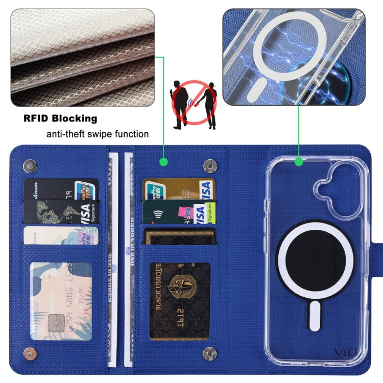 For iPhone 16 ViLi GHA-C Series RFID MagSafe Magnetic Flip Leather Phone Case(Blue) - iPhone 16 Cases by ViLi | Online Shopping South Africa | PMC Jewellery | Buy Now Pay Later Mobicred