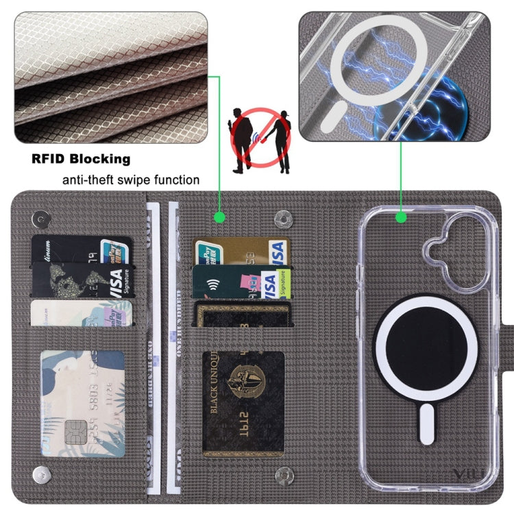 For iPhone 14 Pro Max ViLi GHA-C Series RFID MagSafe Magnetic Flip Leather Phone Case(Grey) - iPhone 14 Pro Max Cases by ViLi | Online Shopping South Africa | PMC Jewellery | Buy Now Pay Later Mobicred