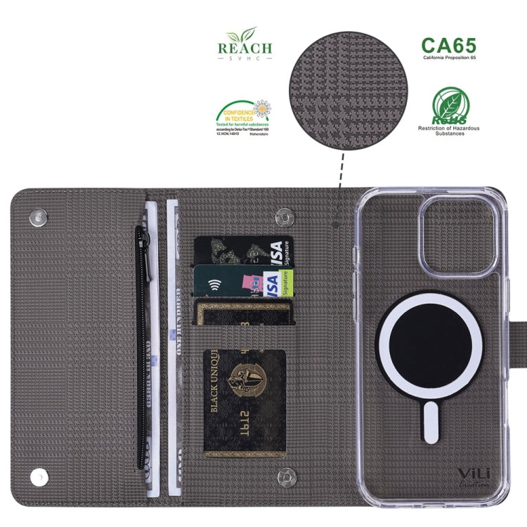 For iPhone 16 Pro Max ViLi GHB-C Series RFID MagSafe Magnetic Flip Leather Phone Case(Grey) - iPhone 16 Pro Max Cases by ViLi | Online Shopping South Africa | PMC TechLife | Buy Now Pay Later Mobicred