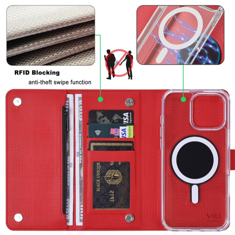 For iPhone 16 Pro Max ViLi GHB-C Series RFID MagSafe Magnetic Flip Leather Phone Case(Red) - iPhone 16 Pro Max Cases by ViLi | Online Shopping South Africa | PMC TechLife | Buy Now Pay Later Mobicred
