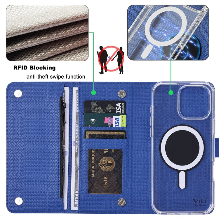 For iPhone 15 Pro ViLi GHB-C Series RFID MagSafe Magnetic Flip Leather Phone Case(Blue) - iPhone 15 Pro Cases by ViLi | Online Shopping South Africa | PMC Jewellery | Buy Now Pay Later Mobicred