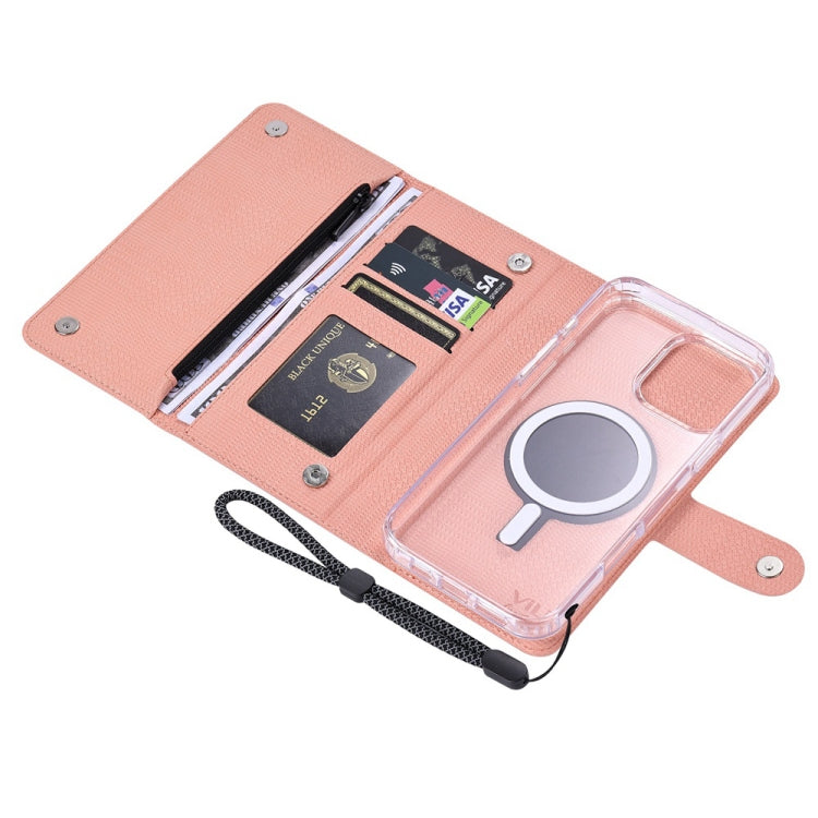 For iPhone 14 ViLi GHB-C Series RFID MagSafe Magnetic Flip Leather Phone Case(Pink) - iPhone 14 Cases by ViLi | Online Shopping South Africa | PMC Jewellery | Buy Now Pay Later Mobicred