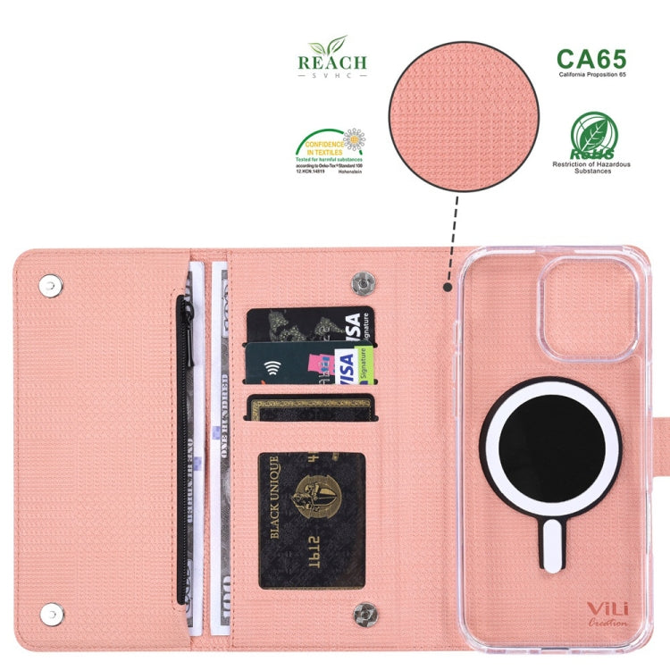 For iPhone 14 Pro Max ViLi GHB-C Series RFID MagSafe Magnetic Flip Leather Phone Case(Pink) - iPhone 14 Pro Max Cases by ViLi | Online Shopping South Africa | PMC Jewellery | Buy Now Pay Later Mobicred