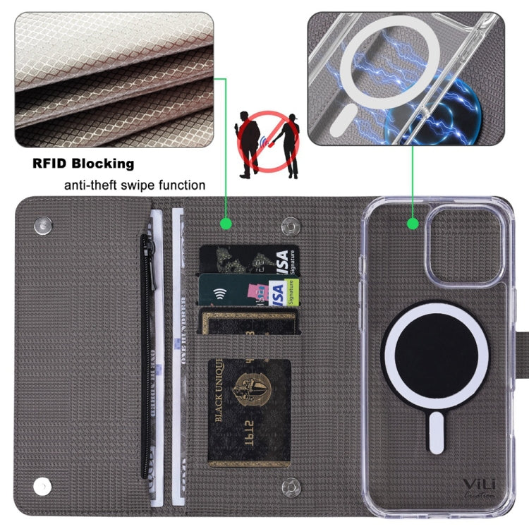 For iPhone 13 Pro Max ViLi GHB-C Series RFID MagSafe Magnetic Flip Leather Phone Case(Grey) - iPhone 13 Pro Max Cases by ViLi | Online Shopping South Africa | PMC Jewellery | Buy Now Pay Later Mobicred