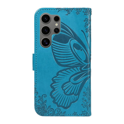 For Samsung Galaxy S25 Ultra 5G Swallowtail Butterfly Embossed Leather Phone Case(Blue) - Galaxy S25 Ultra 5G Cases by PMC Jewellery | Online Shopping South Africa | PMC Jewellery | Buy Now Pay Later Mobicred