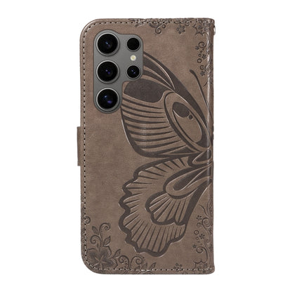 For Samsung Galaxy S25 Ultra 5G Swallowtail Butterfly Embossed Leather Phone Case(Grey) - Galaxy S25 Ultra 5G Cases by PMC Jewellery | Online Shopping South Africa | PMC Jewellery | Buy Now Pay Later Mobicred