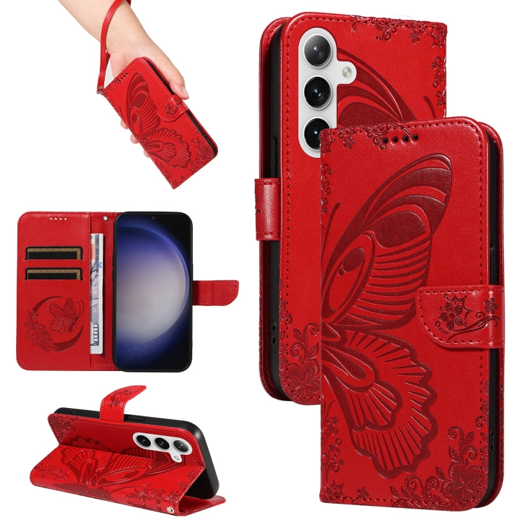 For Samsung Galaxy S25 / S24 5G Swallowtail Butterfly Embossed Leather Phone Case(Red) - Galaxy S25 5G Cases by PMC Jewellery | Online Shopping South Africa | PMC Jewellery | Buy Now Pay Later Mobicred