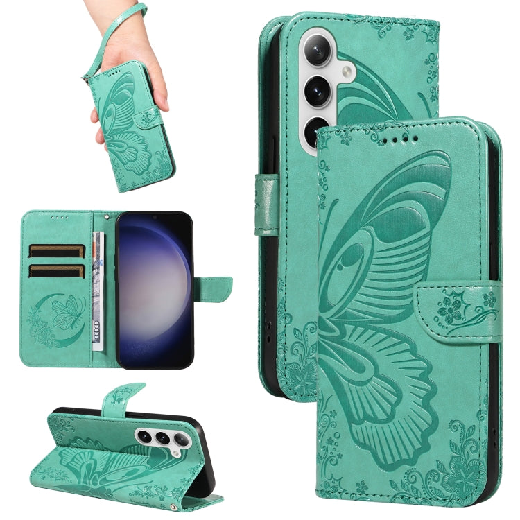 For Samsung Galaxy S25+ / S24+ 5G Swallowtail Butterfly Embossed Leather Phone Case(Green) - Galaxy S25+ 5G Cases by PMC Jewellery | Online Shopping South Africa | PMC Jewellery | Buy Now Pay Later Mobicred