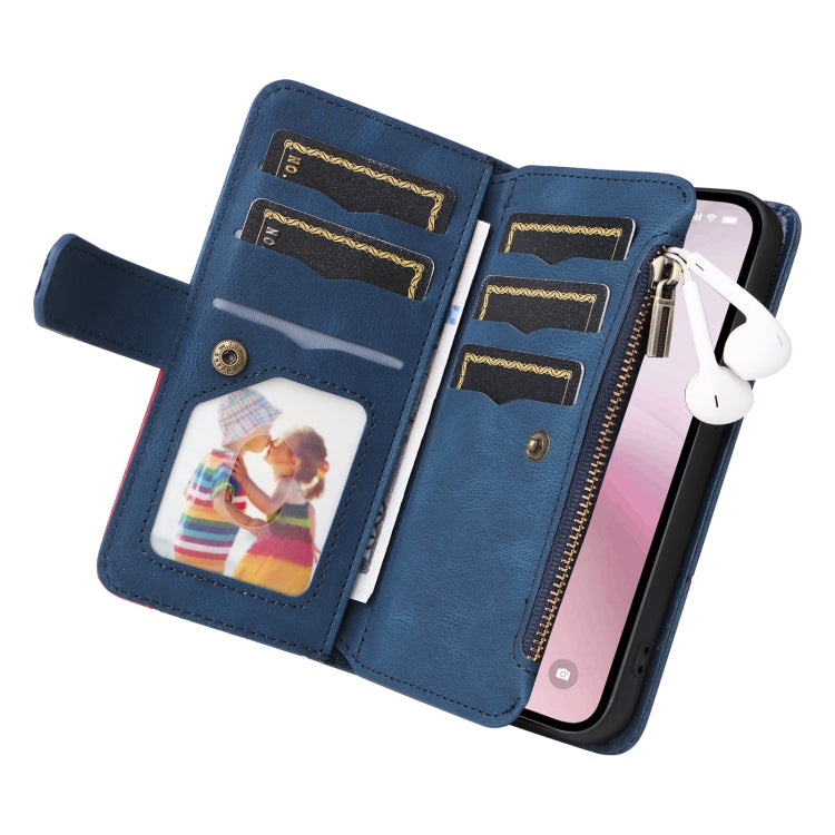 For iPhone 16e Dual-color 9 Card Slots Zipper Wallet Leather Phone Case(Blue) - free shipping - PMC TechLife - Order now!