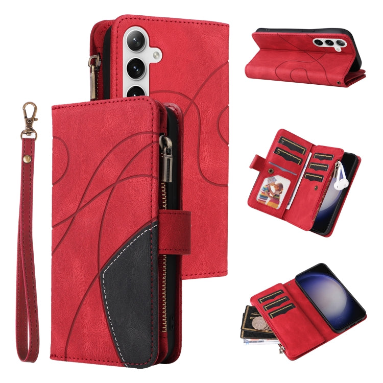 For Samsung Galaxy S25 / S24 5G Dual-color 9 Card Slots Zipper Wallet Leather Phone Case(Red) - Galaxy S25 5G Cases by PMC Jewellery | Online Shopping South Africa | PMC Jewellery | Buy Now Pay Later Mobicred