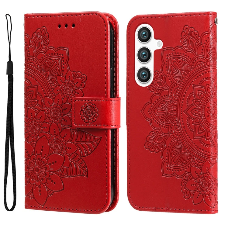 For Samsung Galaxy S25 5G Seven-petal Flowers Embossing Leather Phone Case(Red) - Galaxy S25 5G Cases by PMC Jewellery | Online Shopping South Africa | PMC Jewellery | Buy Now Pay Later Mobicred